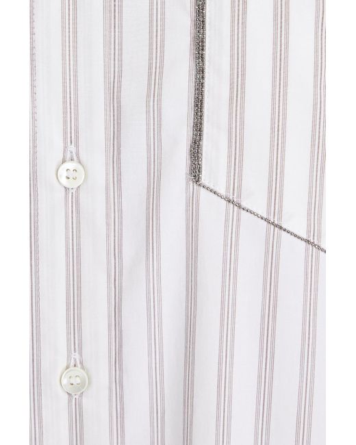 Brunello Cucinelli White Hemd aus popeline aus stretch-baumwolle mit streifen