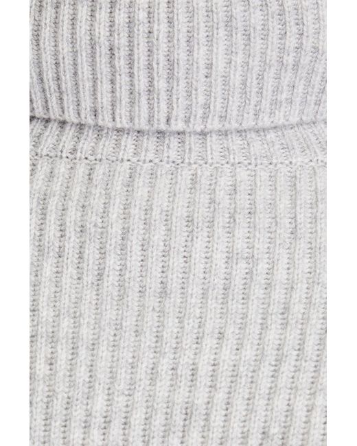 Brunello Cucinelli White Ribbed Cashmere Turtleneck Sweater