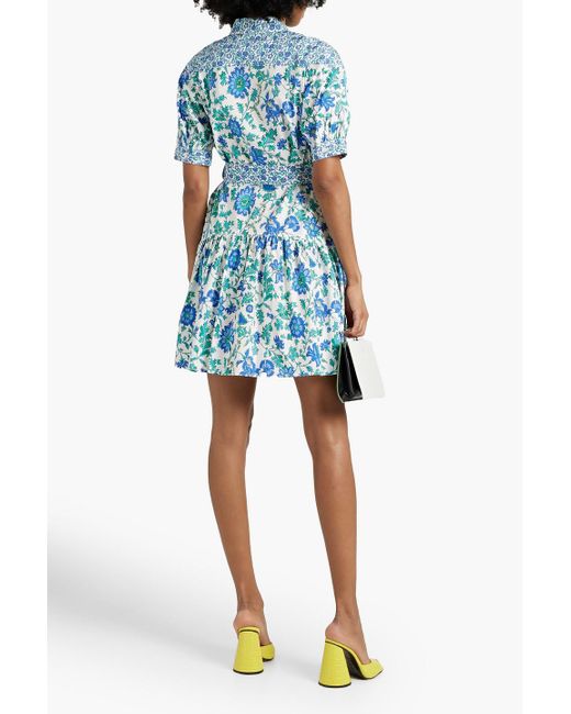 10 Crosby Derek Lam Blue Luma Floral-print Cotton-blend Poplin Mini Shirt Dress