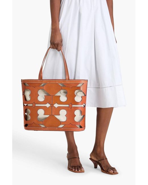 Tory Burch Orange Ella Laser-cut Leather Tote