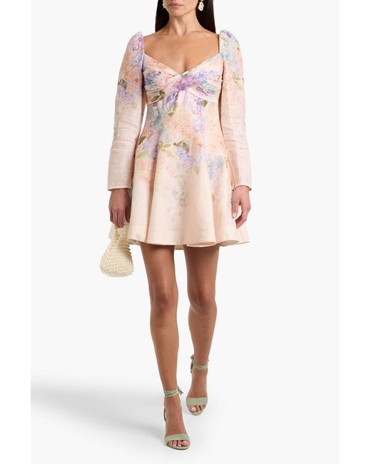Zimmermann Pink Floral-Print Linen Mini Dress