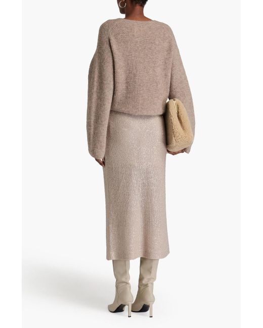 Brunello Cucinelli Natural Sequined Linen, Cashmere And Silk-Blend Midi Dress