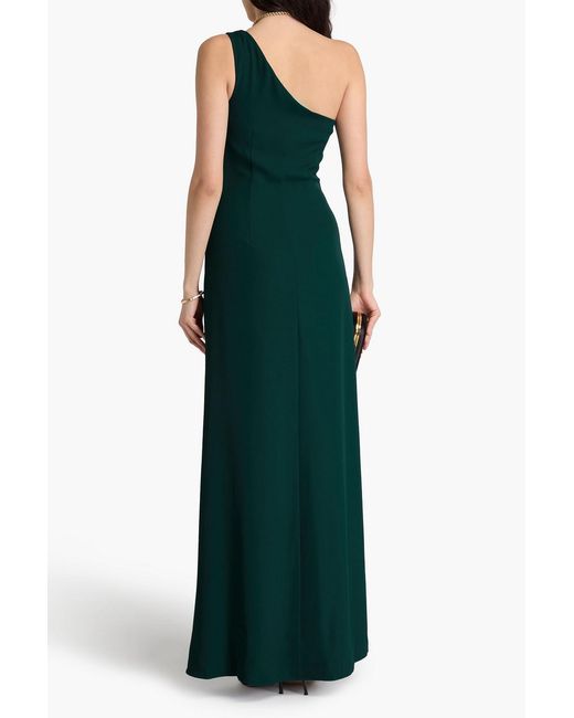 Halston Heritage Green Verdianna One-shoulder Ruched Crepe Gown