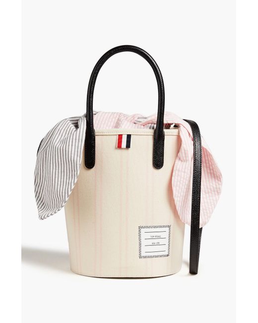 Thom Browne Natural Leather-trimmed Striped Canvas Tote