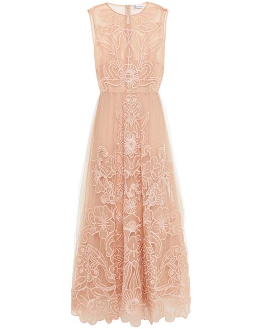 RED Valentino Natural Embroidered Organza And Silk Point D'esprit Midi Dress