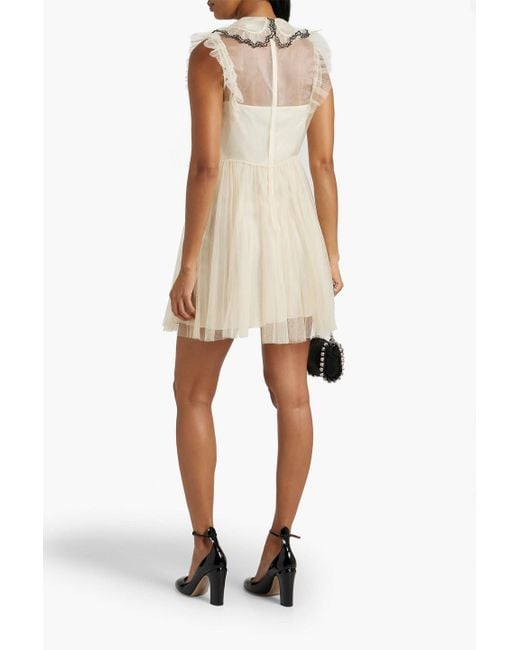 RED Valentino Natural Ruffled Embroidered Tulle Mini Dress