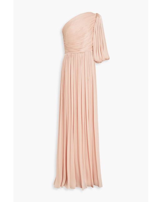 Costarellos Pink One-shoulder Satin-jacquard Gown
