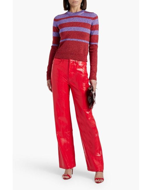 Rabanne Red Metallic Striped Knitted Sweater
