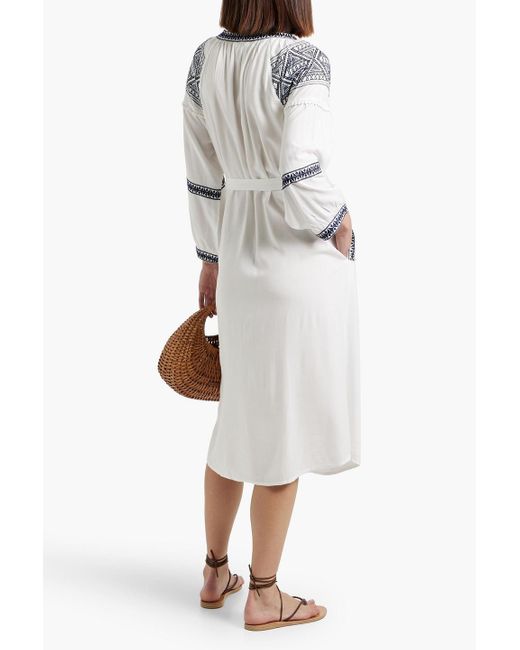 Melissa Odabash White Ally Belted Embroidered Voile Midi Dress