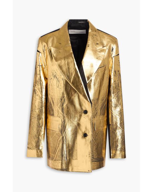 Dries Van Noten Metallic Double-Breasted Coated Wool-Flannel Blazer