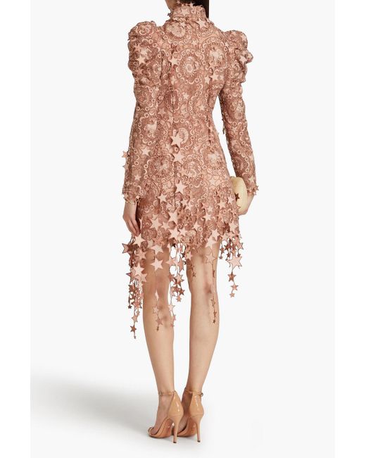 Zimmermann Pink Asymmetric Metallic Embroidered Tulle Dress