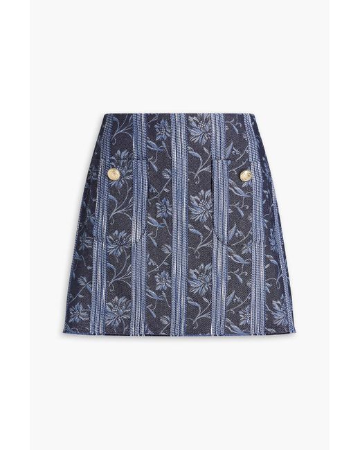 Maje Blue Cotton-blend Jacquard Mini Skirt