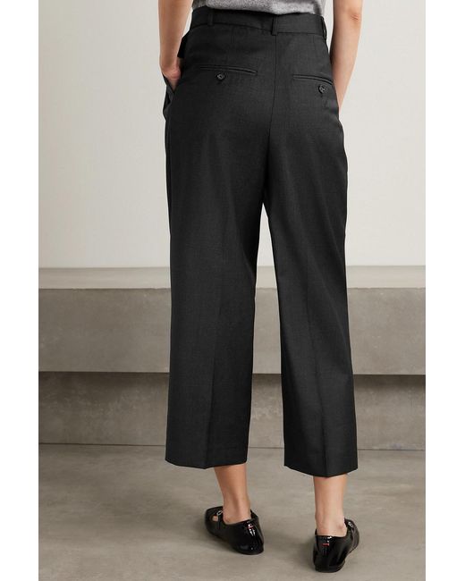 Totême Black Cropped Pleated Wool Straight-leg Pants