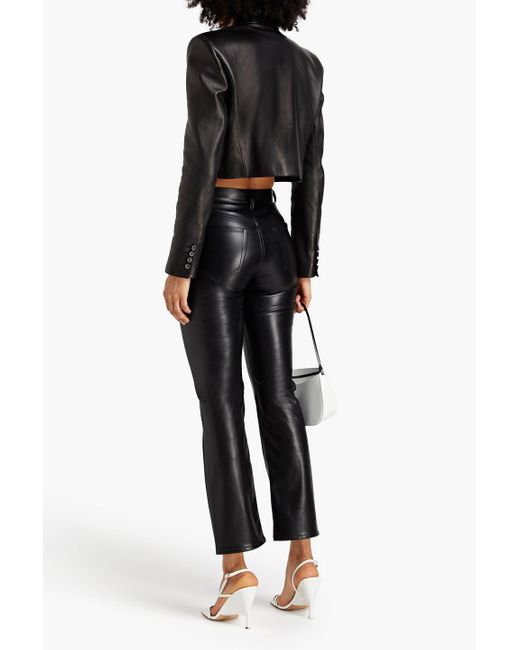 7 For All Mankind Black Faux Leather Slim-leg Pants