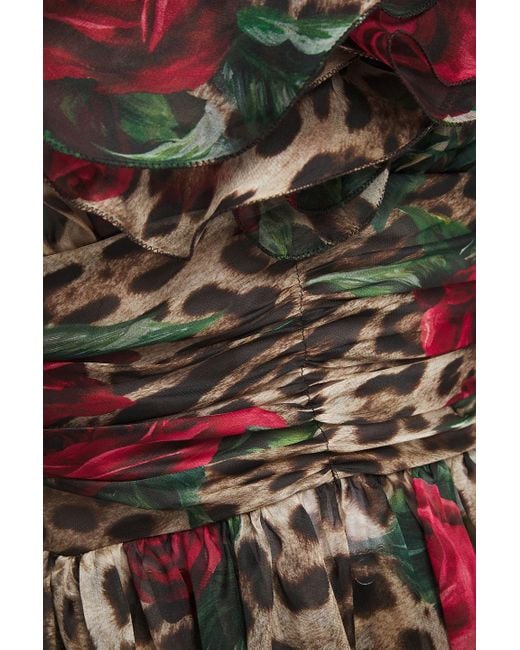 Dolce & Gabbana Red Ruffled Printed Silk-organza Dress