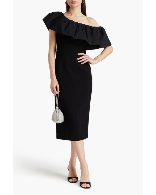 Rebecca Vallance Black After Hours One-shoulder Taffeta-paneled Crepe Midi Dress