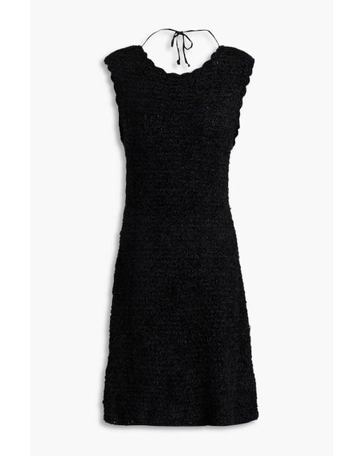 Ganni Black Tie-detailed Bouclé Mini Dress