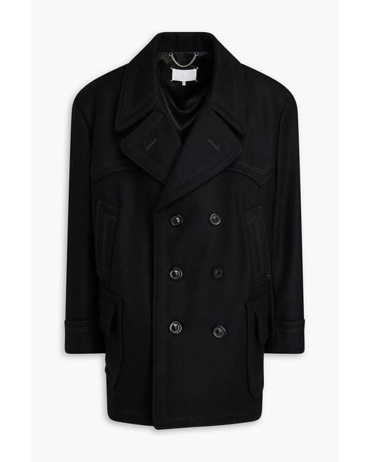 Maison Margiela Black Double-Breasted Brushed-Felt Wool-Blend Coat