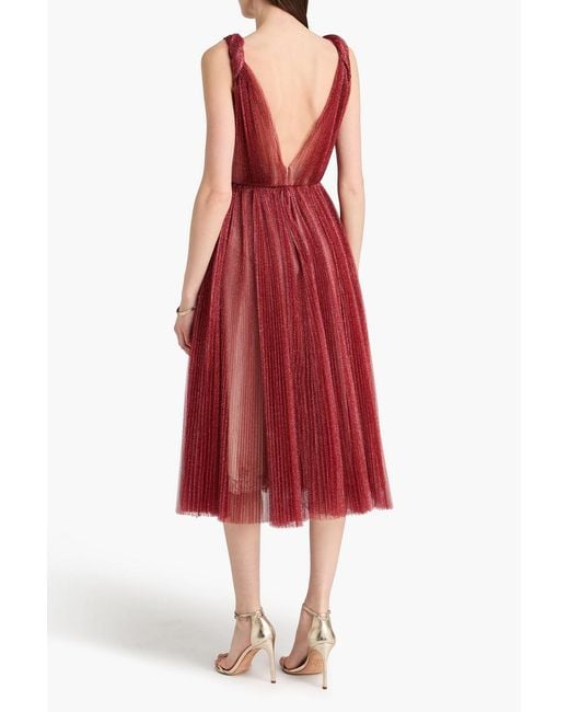 Dolce & Gabbana Red Metallic Plissé-Tulle Midi Dress