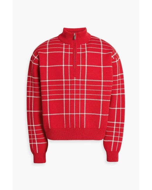 Jacquemus Red Carro Checked Merino Wool-Blend Half-Zip Sweater for men