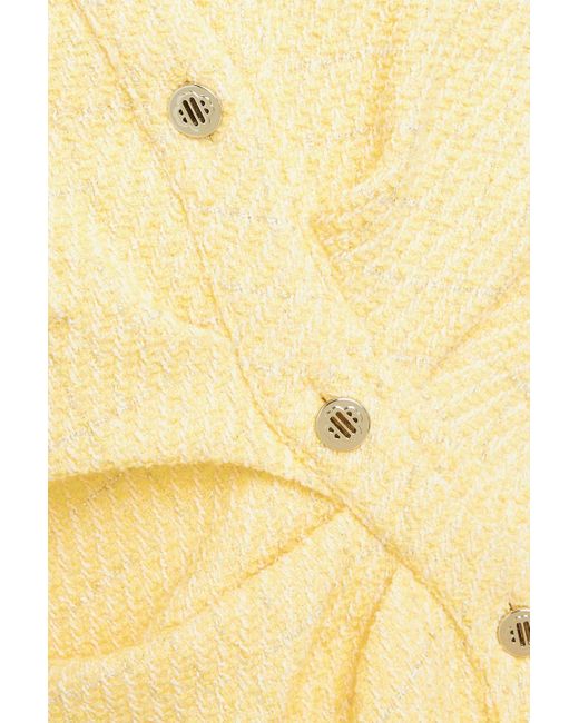 Maje Yellow Metallic Cotton-blend Bouclé-tweed Mini Shirt Dress