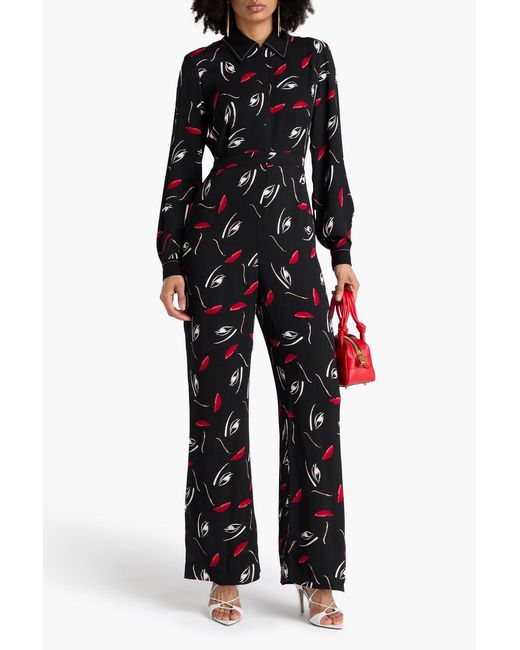 Diane von Furstenberg Black Kyoto Printed Crepe Jumpsuit