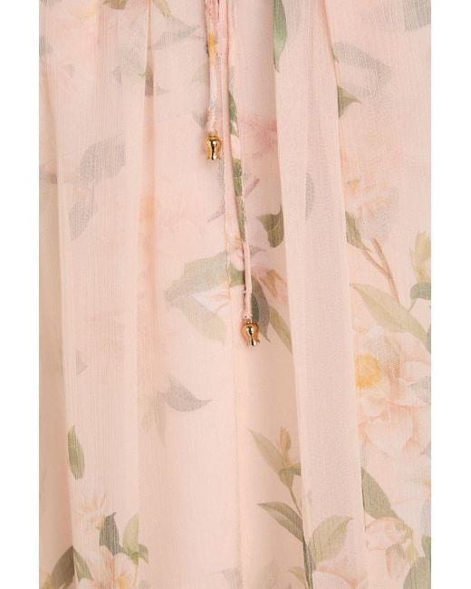 Zimmermann Pink Ruffled Floral-Print Crepon Top