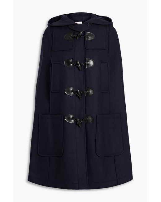 RED Valentino Blue Leather-trimmed Wool-blend Felt Hooded Cape