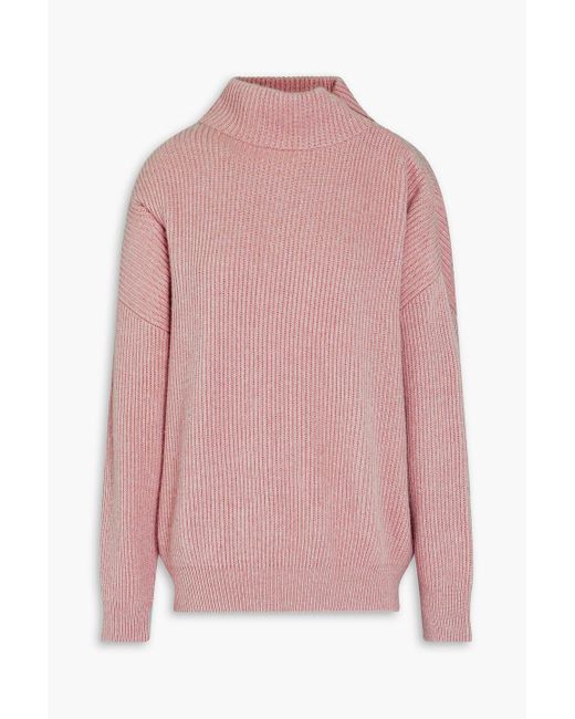 Brunello Cucinelli Pink Bead-embellished Ribbed Cashmere Turtleneck Sweater
