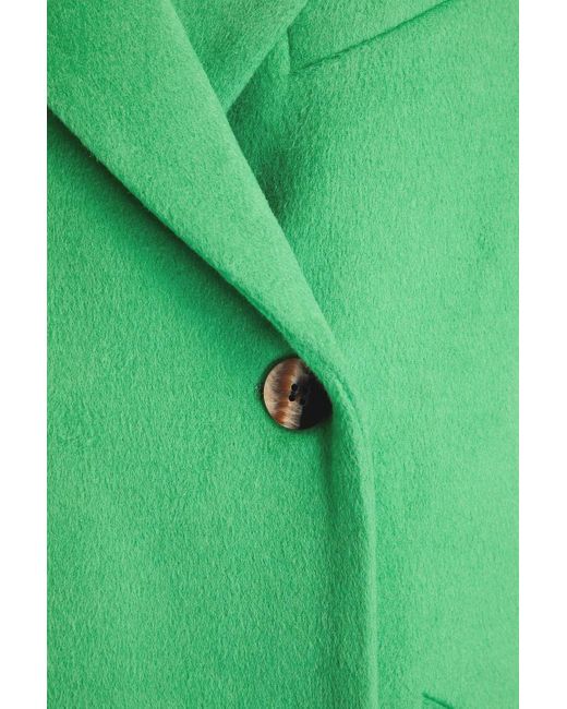 Ganni Green Double-breasted Wool-blend Felt Coat