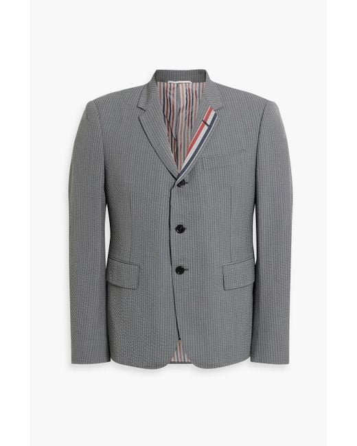 Thom Browne Gray Striped Wool-Seersucker Blazer for men