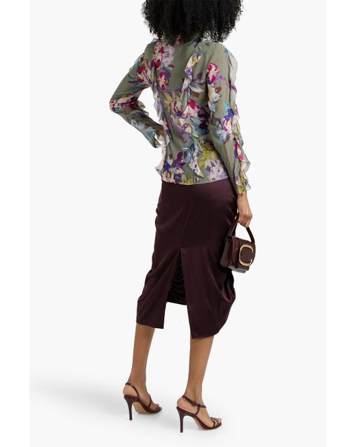 Nicholas Green Ruffled Floral-Print Silk-Chiffon Blouse