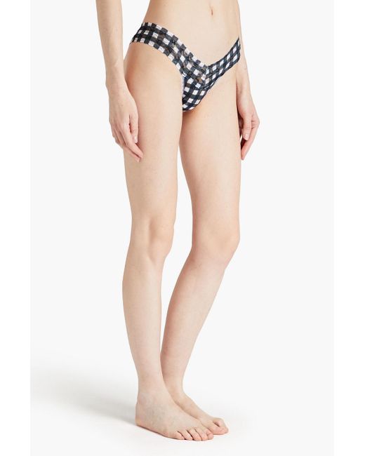 Hanky Panky Blue Checked Stretch-lace Low-rise Thong