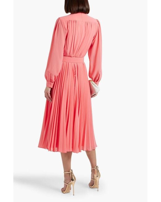 mikael aghal belted pleated midi dress MIKAEL AGHAL Midi Pleated Dress US 8 Jeweled Collared Sheer Sleeves Ivory  NWT