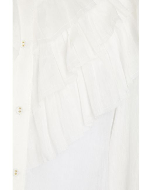 Aje. White Serene bluse aus einer leinen-seidenmischung mit rüschen