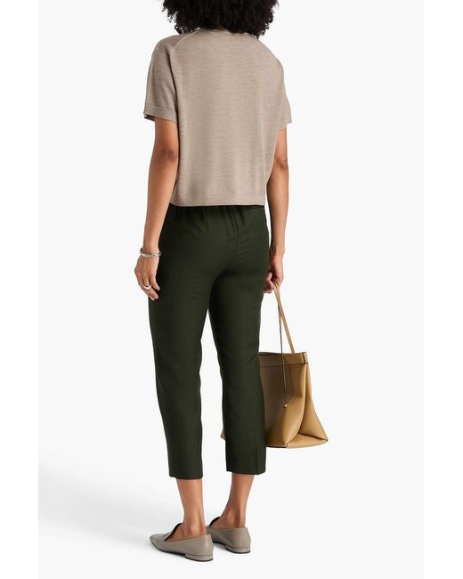 Theory Green Treeca Cropped Wool-flannel Tapered Pants