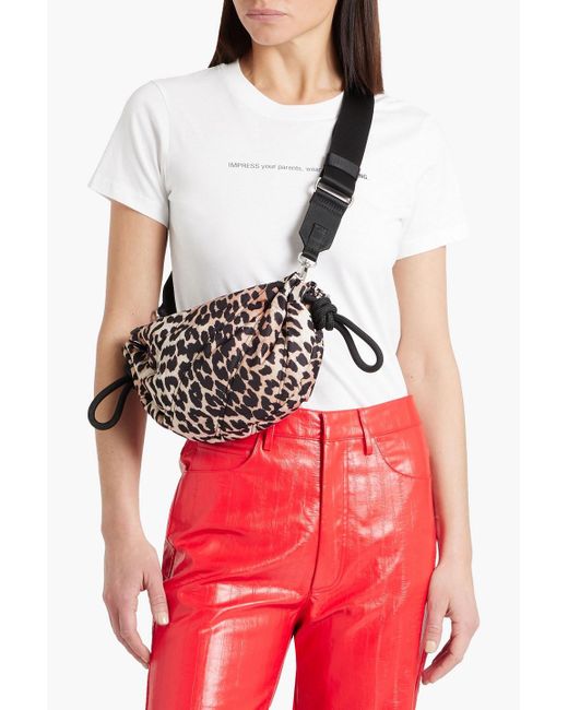 Ganni Black Leopard-print Shell Shoulder Bag