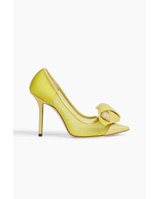 Jimmy Choo Lani 100 Embossed Leather And Mesh Pumps in Yellow Lyst