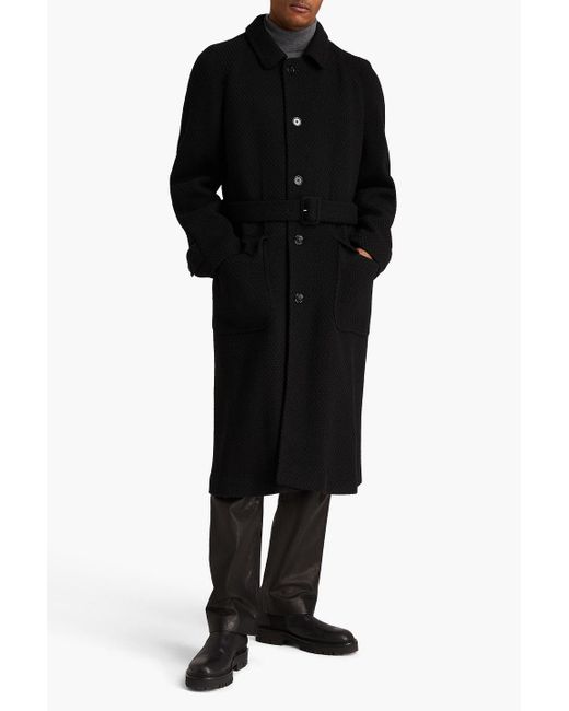 Dolce & Gabbana Black Belted Tweed Coat for men