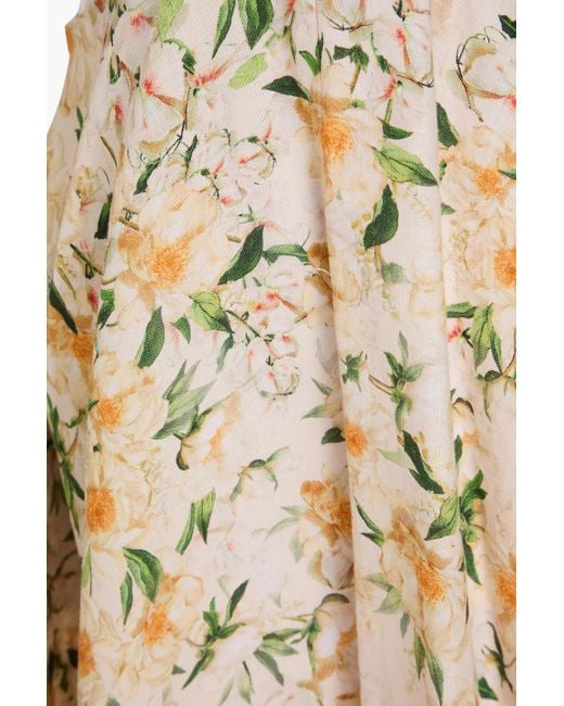 Zimmermann Natural Cutout Floral-print Linen Midi Dress