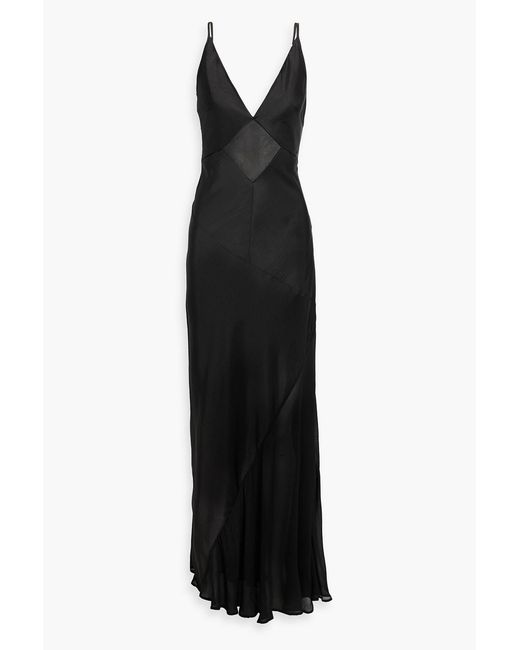 Rachel Gilbert Black Venus Chiffon-Paneled Satin-Crepe Gown