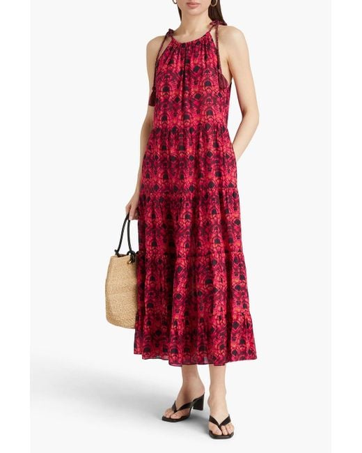 Ulla Johnson Red Ottavia Tie-dyed Cotton-blend Voile Midi Dress