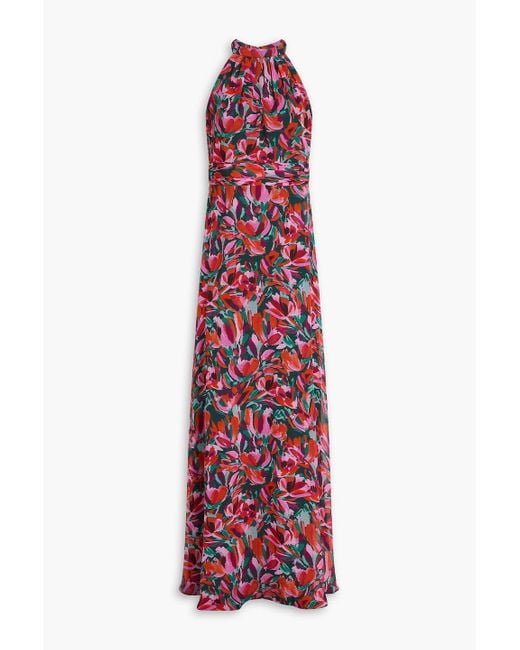 Mikael Aghal Gathered Floral-print Chiffon Maxi Dress