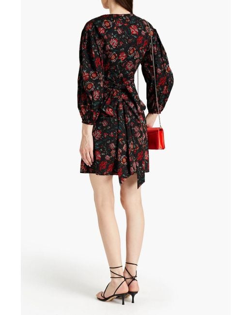 Diane von Furstenberg Black Barbe plissiertes mini-wickelkleid aus popeline aus einer baumwollmischung mit floralem print