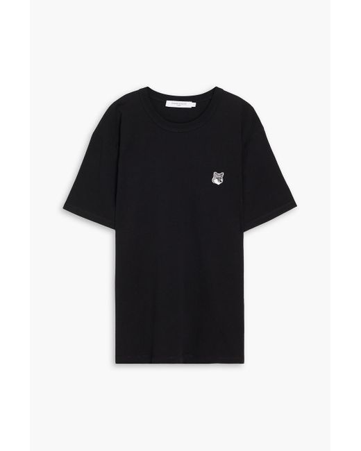 Maison Kitsuné Black Appliquéd Cotton-jersey T-shirt for men