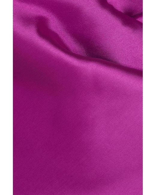 Rhea Costa Purple Wrap-effect Draped Satin-twill Gown