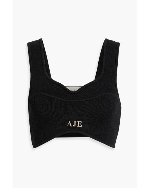 Aje. Black Parfum Corset Cropped Knitted Top