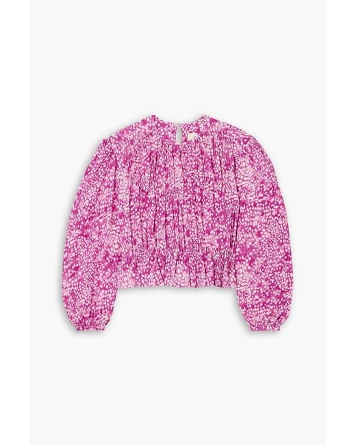 Isabel Marant Pink Gelina Gathered Printed Silk-Blend Crepe Blouse