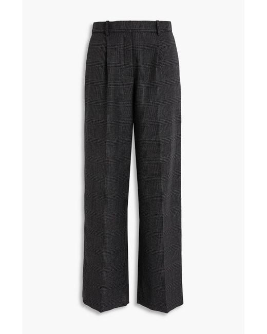 Sandro Black Prince Of Wales Checked Wool-tweed Wide-leg Pants