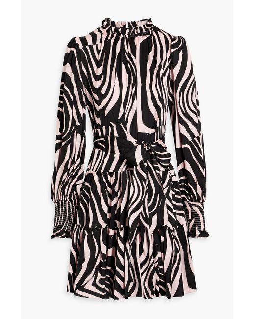 Diane von Furstenberg Black Kali Tiered Zebra-print Jacquard Mini Dress